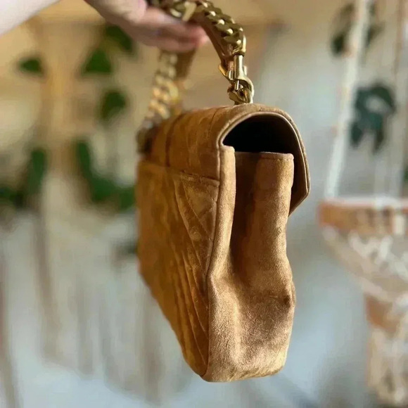 YSL Saint Laurent College Chain Bag Quilted Suede Designer Handbag Crossbody - Picture 2 of 16